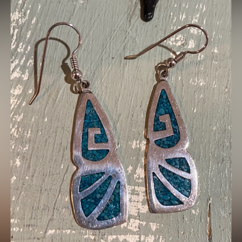 Vintage Taxco Turquoise Inlay Earrings